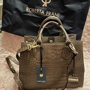 NWT Roberta Prani Brown Crocodile-Embossed leather Women's Bag
